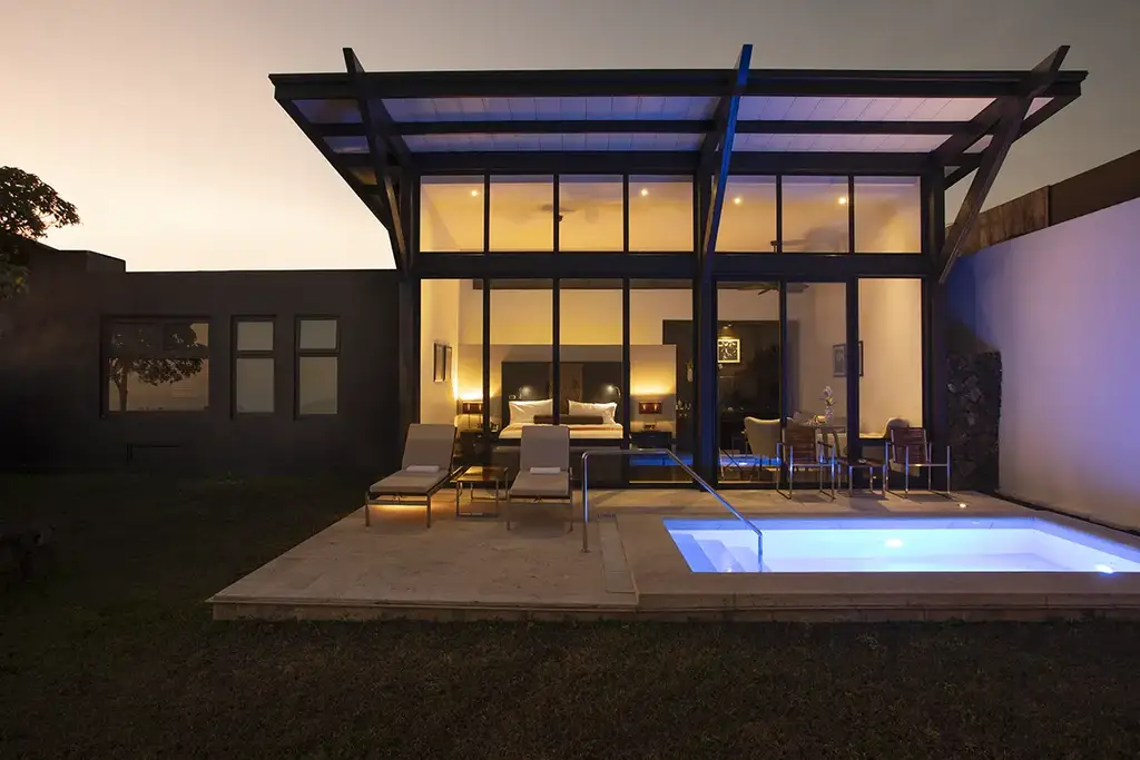 Lodge terrace at dusk