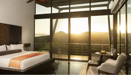 Balcony room interior at sunset