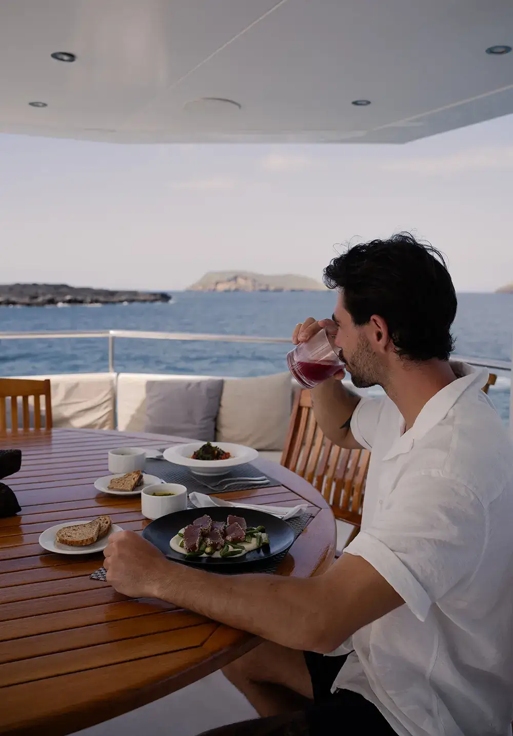 Dining on the yacht deck